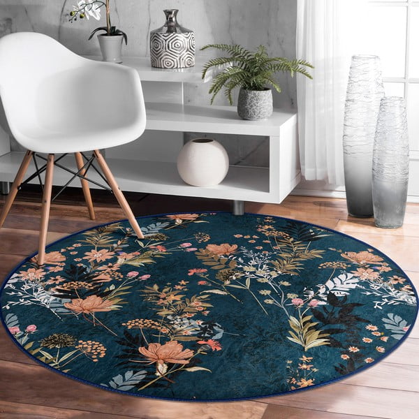 Tamno plavi periv/pogodan za robotski usisavač okrugli tepih ø 80 cm Comfort – Mila Home-image-3