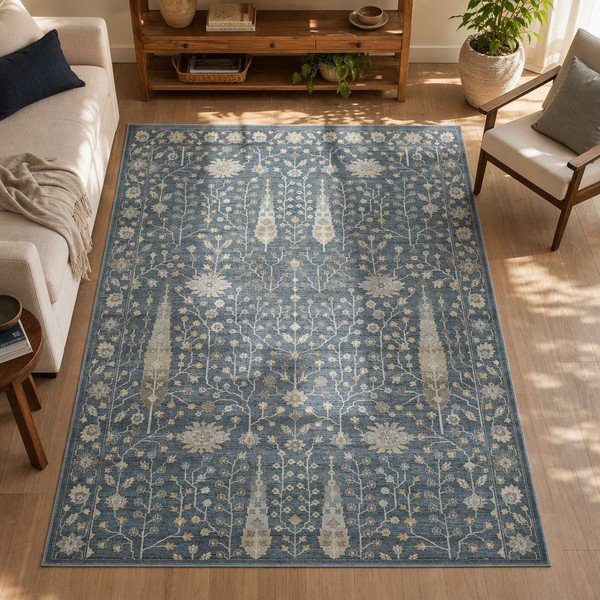 Plavi tepih od viskoze Universal Vintage Flowers, 120 x 170 cm-image-4