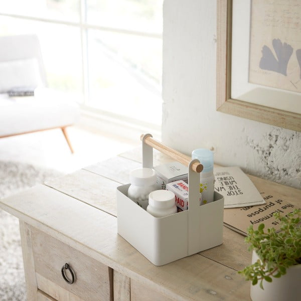 Bijela višenamjenska kutija s detaljima od bukovine YAMAZAKI Tosca Tool Box, dužina 16 cm-image-1