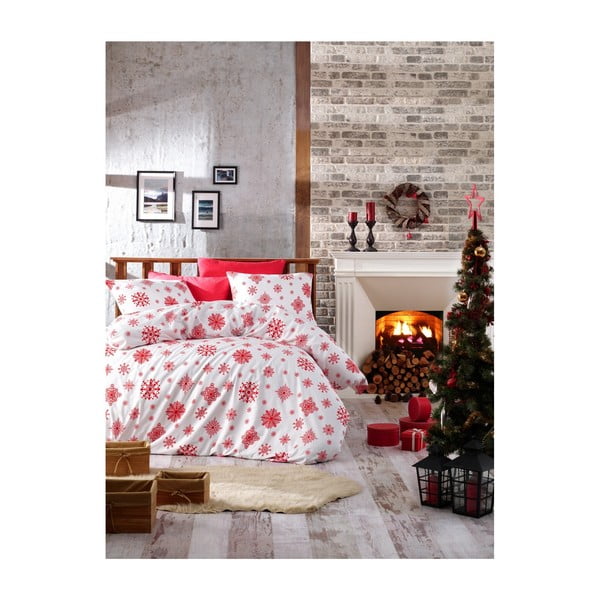 Božićna pamučna posteljina za bračni krevet s plahtama Nazenin Home Rina, 200 x 220 cm