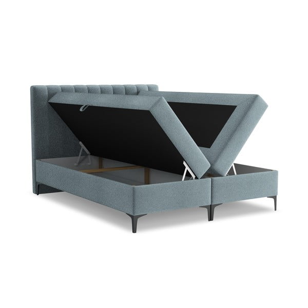 Svijetlo plavi boxspring krevet s prostorom za odlaganje 180x200 cm Puhala – Makamii-image-1
