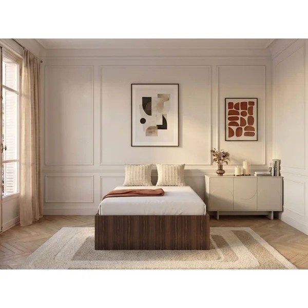 Krevet od iverice s prostorom za odlaganje/bez uzglavlja s podnicom 90x190 cm u tamnoj prirodnoj boji Nira – Bobochic Paris-image-1