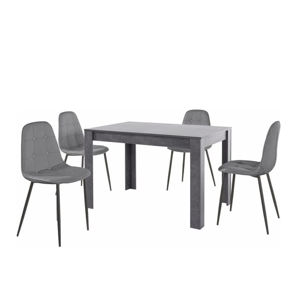 Set sivog blagovaonskog stola i 4 sive blagovaonske stolice Støraa Lori Lamar