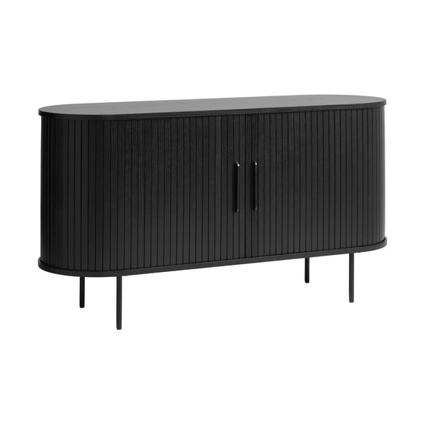 Crna niska komoda u dekoru hrasta s kliznim vratima 140x76 cm Nola – Unique Furniture-image-2