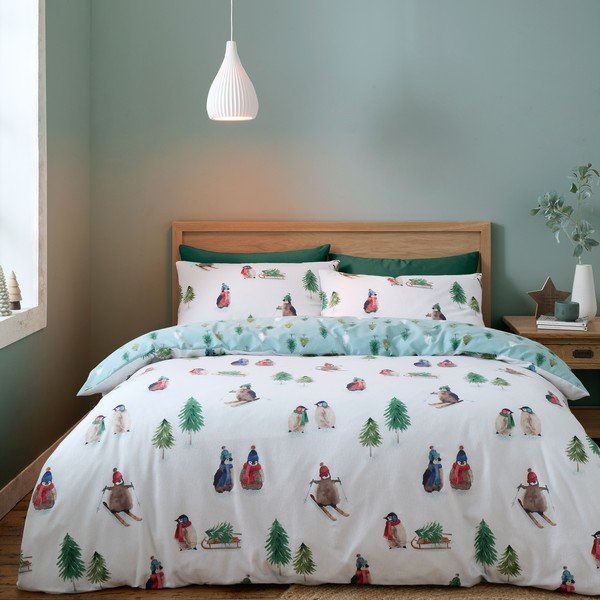 Bijela flanelska posteljina za krevet za jednu osobu 135x200 cm Snowy Penguin – Catherine Lansfield