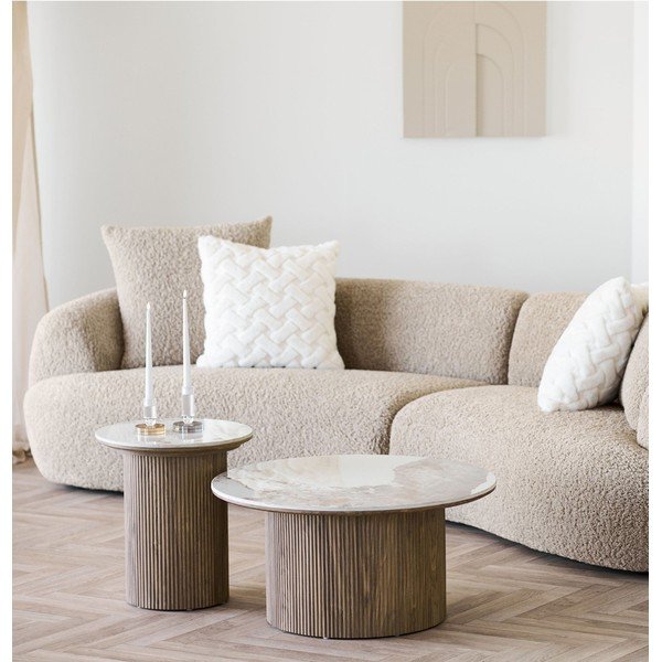 Bež/u prirodnoj boji okrugao stolić za kavu s pločom stola u mramornom dekoru ø 80 cm Athens – House Nordic-image-1