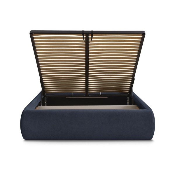 Tamno plavi tapecirani bračni krevet s prostorom za odlaganje/bez uzglavlja s podnicom 160x200 cm Inera – Bobochic Paris-image-4