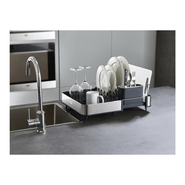 Tamno sivi prilagodljiv ocjeđivač za posuđe od nehrđajućeg čelika 36x32 cm Extend Steel – Joseph Joseph-image-1