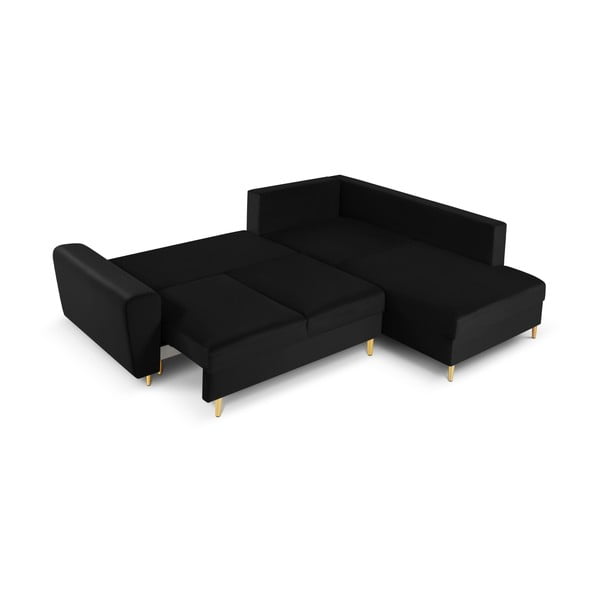 Crna baršunasti sklopiva/s prostorom za odlaganje kutna garnitura (s desnim kutom/u obliku slova L) Kyoto – Cosmopolitan Design-image-2