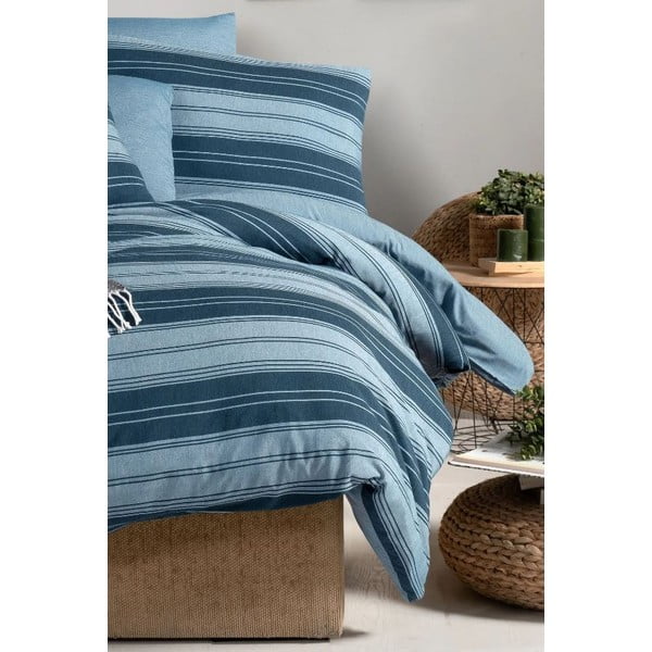 Plava posteljina za bračni krevet/za produženi krevet s uključenom plahtom/4-dijelna 200x220 cm Stripes – Mila Home-image-2