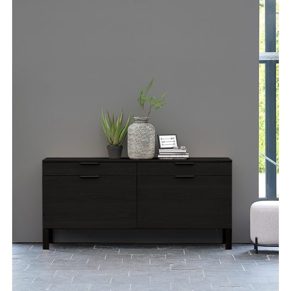 Crna komoda s 2 hrastove ladice Canett Soho, širine 180 cm-image-1