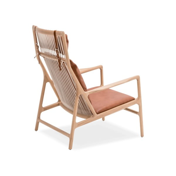 Fotelja s konstrukcijom od hrasta i sjedalom od konjak smeđe bivolje kože Gazzda Dedo-image-3