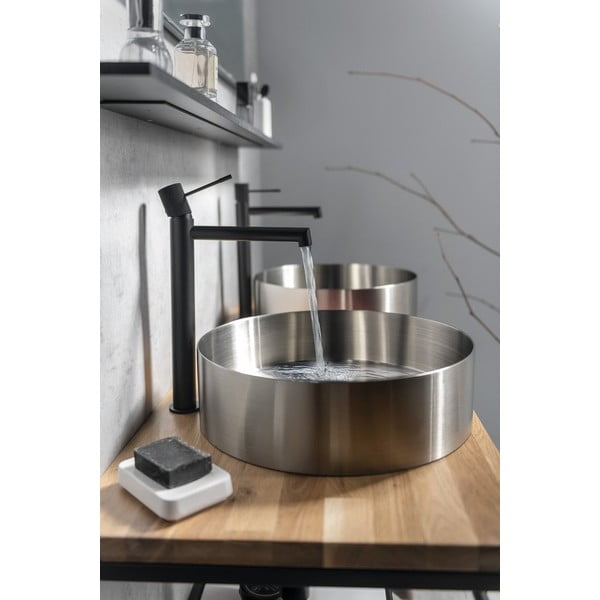 Mat crna stojeća slavina za umivaonik Solaris – Sapho-image-3