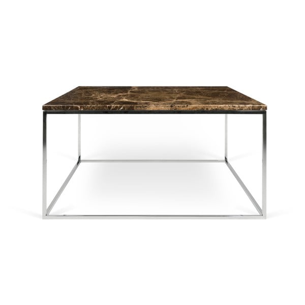 Smeđi mramorni stolić za kavu s kromiranim nogama TemaHome Gleam, 75 x 75 cm