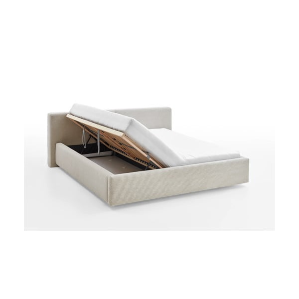Bež tapecirani bračni krevet s prostorom za odlaganje s podnicom 180x200 cm Cube – Meise Möbel-image-2