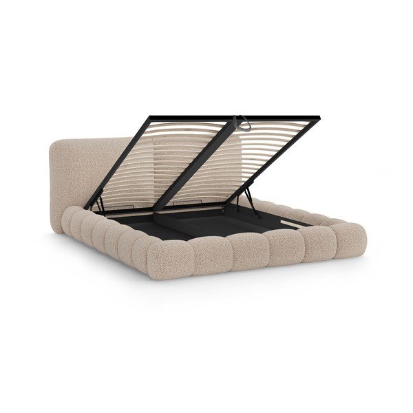 Sivo-bež tapecirani bračni krevet s prostorom za odlaganje s podnicom 200x200 cm Solange – Micadoni -image-2