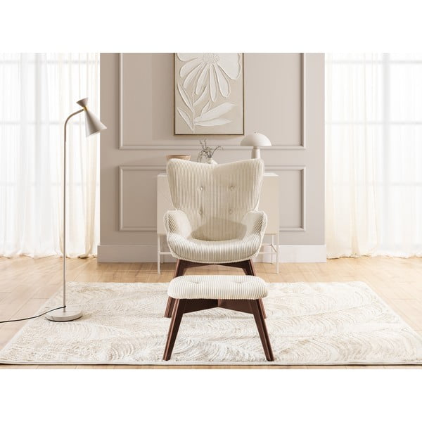 Bež fotelja s naslonjačem za noge od samta Niko – Ropez-image-1