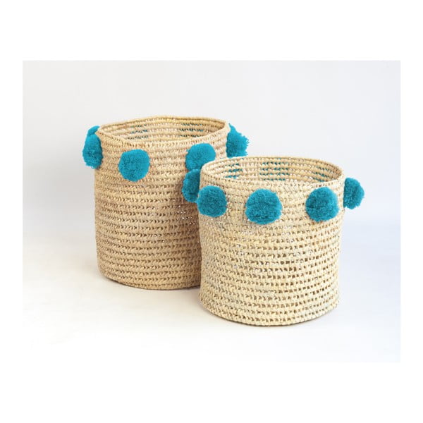 Set od 2 košare za odlaganje od palminih vlakana s tirkiznim ukrasima Madre Selva Milo Basket