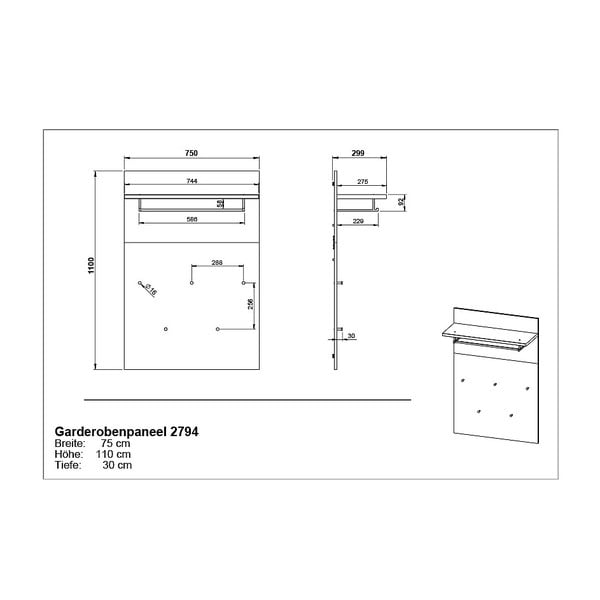 Ploča za vješanje garderobe u dekoru hrasta u prirodnoj boji Fremont – Germania-image-4