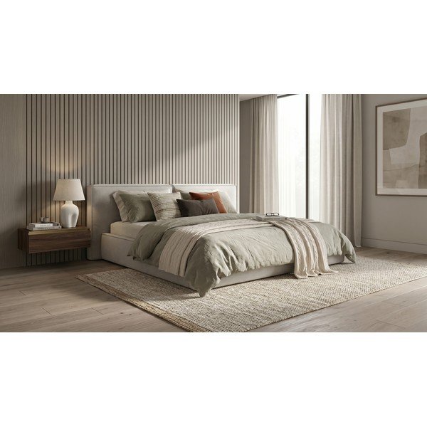 Svijetlo sivi tapecirani bračni krevet s prostorom za pohranu s podnicom 200x200 cm Arendal – Cosmopolitan Design-image-1