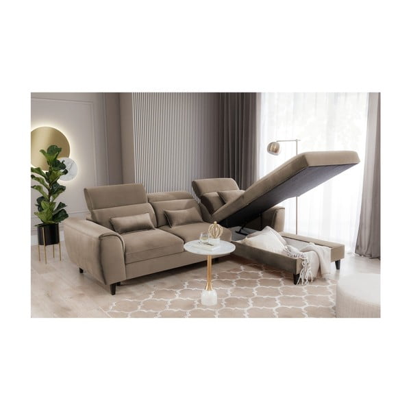 Svjetlo smeđa baršunasti sklopiva/s prostorom za odlaganje kutna garnitura (s desnim kutom/s ležaljkom) Foble – ELTAP-image-4