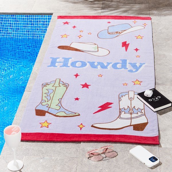 Ljubičasti pamučan ručnik za plažu od frotira 76x160 cm Howdy Cowgirl – Sassy B-image-1