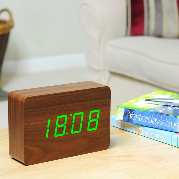 Tamnosmeđa budilica sa zelenim LED zaslonom Gingko Brick Click Clock-image-3