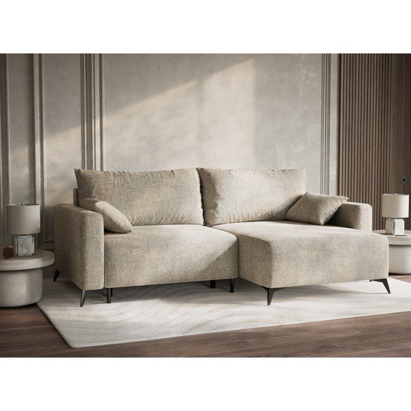 Bež sklopiva/s prostorom za odlaganje kutna garnitura od šenila (s desnim kutom/s ležaljkom) Leon – Maison de Rêve-image-4