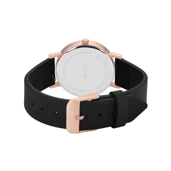 Ženski sat s crnim kožnim remenom i mramornim brojčanikom Cluse La Roche Petite Rose-image-2