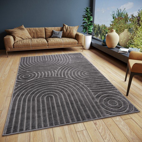 Antracitno sivi tepih 67x120 cm Iconic Wave – Hanse Home-image-1