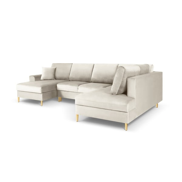 Bež baršunasti sklopiva/s prostorom za odlaganje kutna garnitura (s desnim kutom/u obliku slova "U") Kyoto – Cosmopolitan Design-image-3