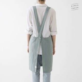 Zelena lanena pregača Linen Tales Crossback, duljina 80 cm
