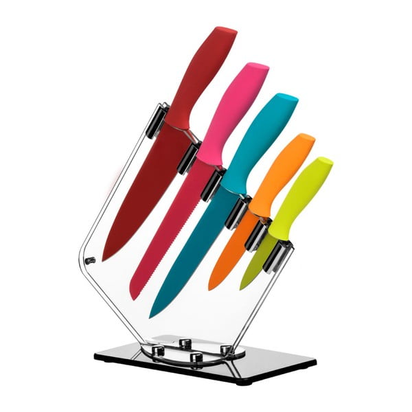 Set od 5 noževa u boji sa stalkom Premier Housewares Soft Grip