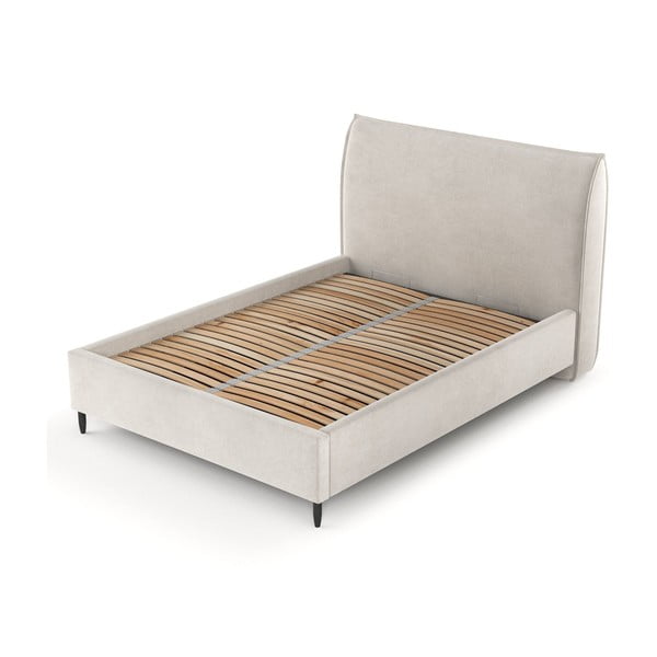 Krem tapecirani bračni krevet s prostorom za pohranu s podnicom 180x200 cm Shell – Maison de Rêve-image-2