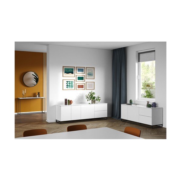 Mat bijeli TV stol s bijelom pločom u mramornom dekoru TemaHome Join, 200 x 65 cm-image-1