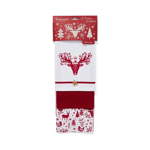 Set od 3 božićna pamučna ručnika Cooksmart® A Nordic Christmas, 38 x 44 cm