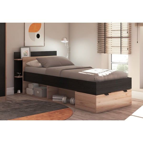Crni/u prirodnoj boji krevet u dekoru hrasta s prostorom za pohranu bez podnice 90x200 cm Albo – Marckeric-image-3