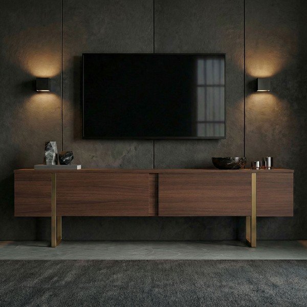 TV komoda u dekoru oraha u tamnoj prirodnoj boji 180x50x30 cm Onera – Kalune Design-image-2