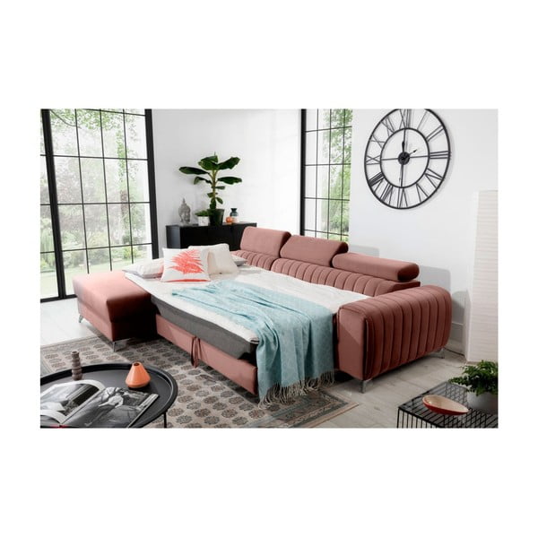 Ružičasta baršunasti sklopiva/s prostorom za odlaganje kutna garnitura (s lijevim kutom/s ležaljkom) Grayson – ELTAP-image-4