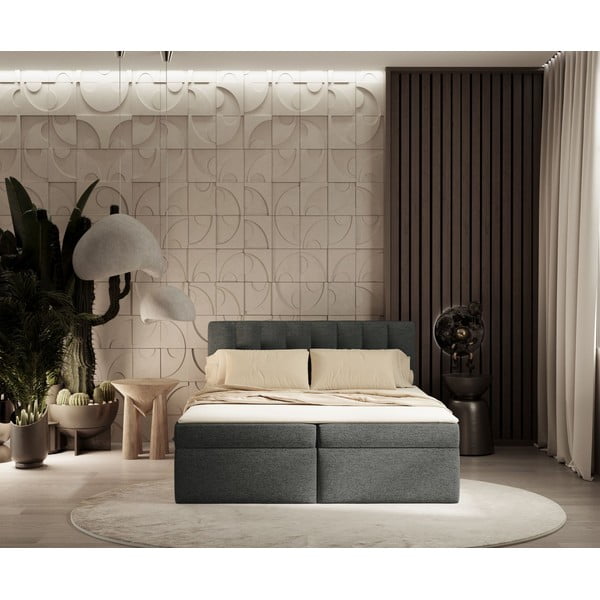 Tamno sivi boxspring krevet s prostorom za pohranu 180x200 cm Novento – Maison de Rêve-image-3