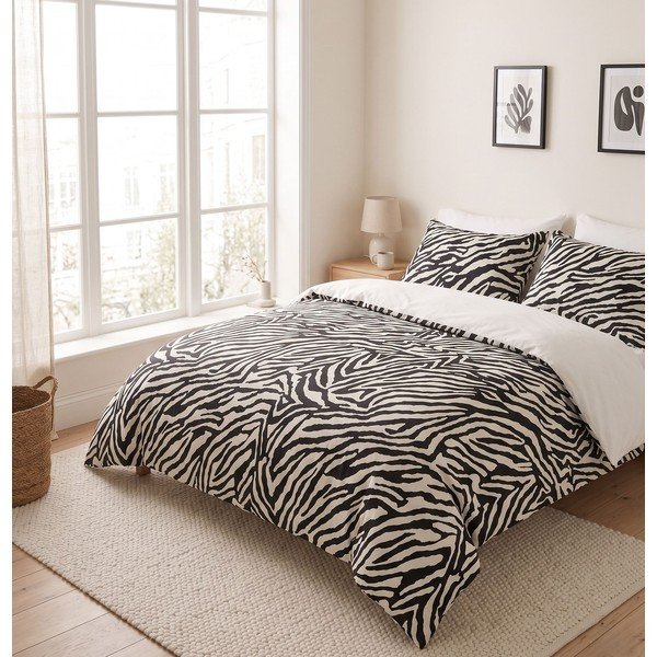 Crna posteljina za bračni krevet 200x200 cm Zebra – Mijolnir-image-2