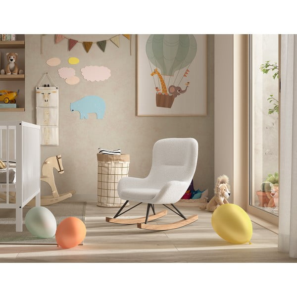 Bijela dječja fotelja za ljuljanje od bouclé tkanine ROCKY – Vipack-image-1