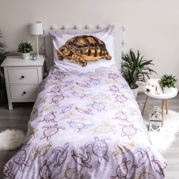 Bijela/smeđa pamučna dječja posteljina za krevet za jednu osobu 140x200 cm Tortoise – Jerry Fabrics-image-3