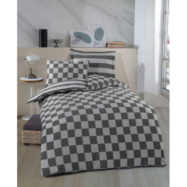 Antracitno siva posteljina za krevet za jednu osobu od damasta 140x200 cm Kareli – Mijolnir-image-1