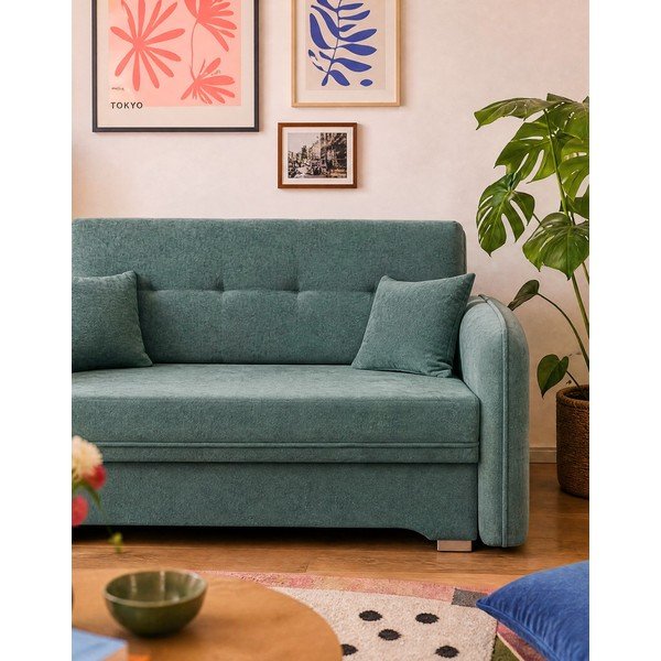 Zelena sklopiva/s prostorom za odlaganje sofa od šenila 155 cm Laine – ELTAP-image-3
