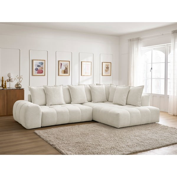 Bijela sklopiva/s prostorom za odlaganje kutna garnitura od šenila (s desnim kutom/u obliku slova L) Everest – Bobochic Paris-image-1