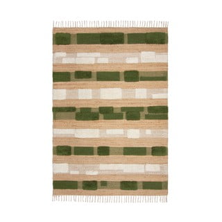 Zeleni/u prirodnoj boji ručno rađen tepih od mješavine jute 160x230 cm Medina Blocks – Flair Rugs