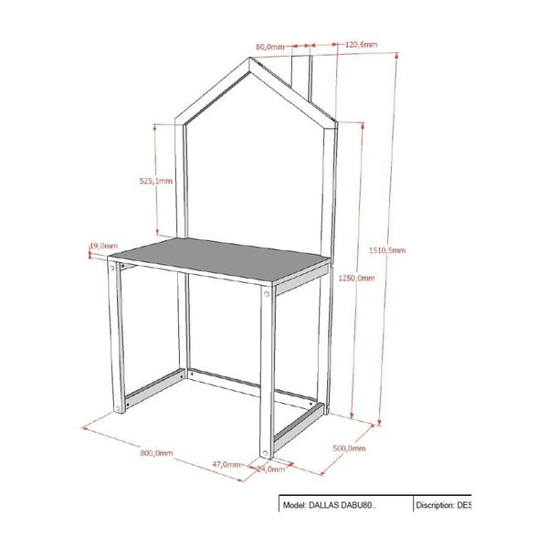 Dječji radni stol od masivnog bora 50x80.5 cm DALLAS – Vipack-image-2