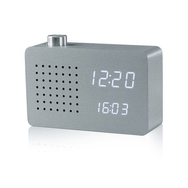 Siva budilica i radio s bijelim LED zaslonom Gingko Radio Click Clock-image-1