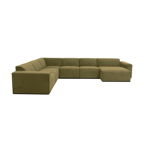 Kaki zelena baršunasta modularna sofa u obliku slova U Scandic Sting, desni kut